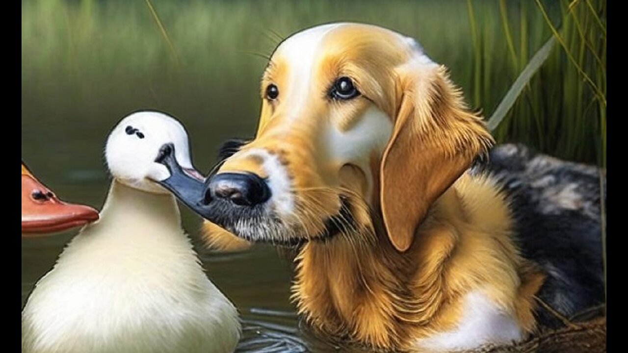 Friendship of a dog and a duck