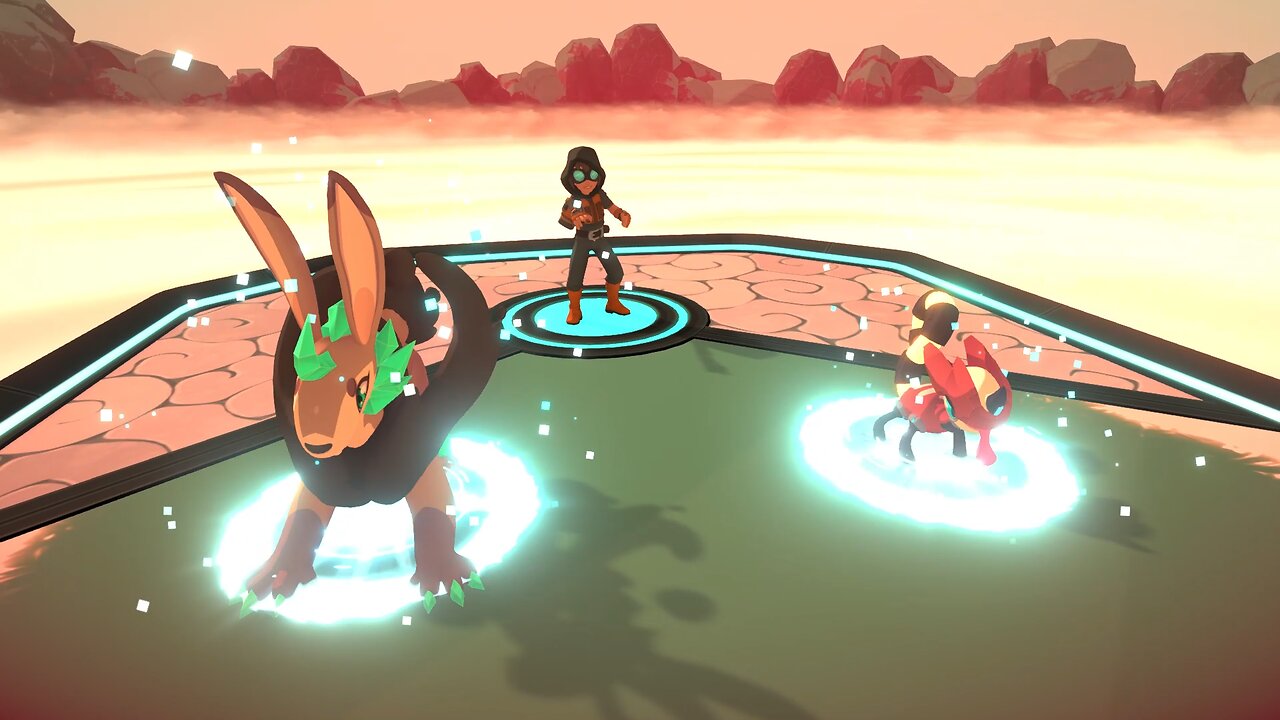 Temtem: Sacred Lake lair, featuring my small lizard associate