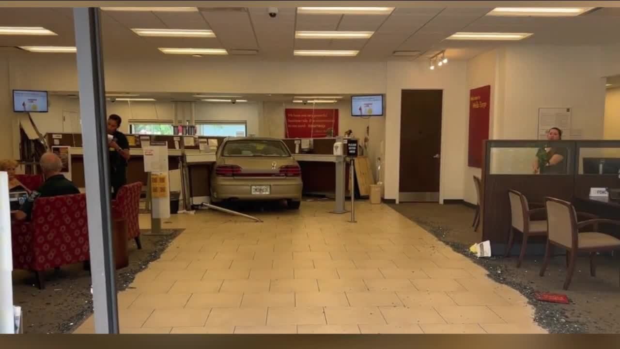 Driver crashes car into a Wells Fargo