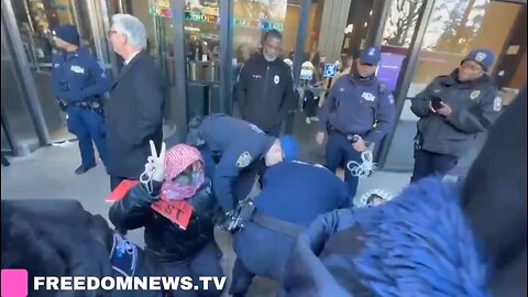 Police make arrests after Pro-Palestine protesters chain themselves together at NYU Library.