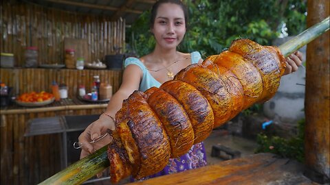 Pork roasted and cook rice recipe and eat - Amazing cooking