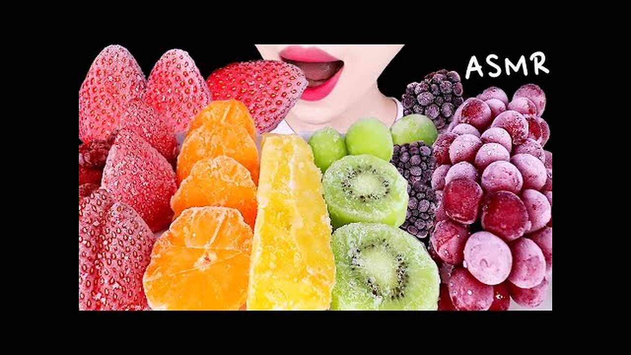 ASMR frozen fruits Strawberry, grape, kiwi, pineapple, blackberry etc. Eating sound mukbang