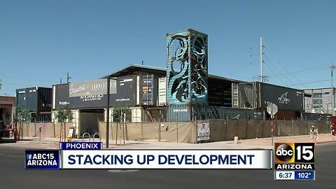 Shipping containers being used to create new retail and restaurant development in Phoenix