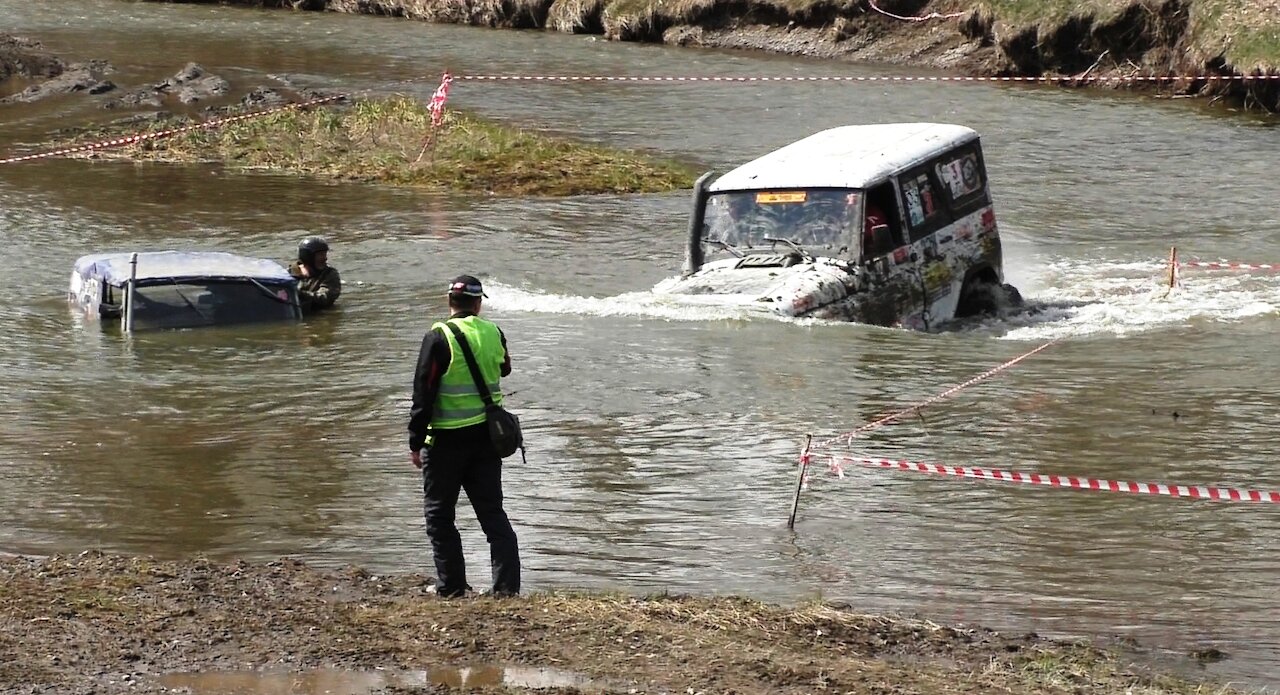 Crossing the river.