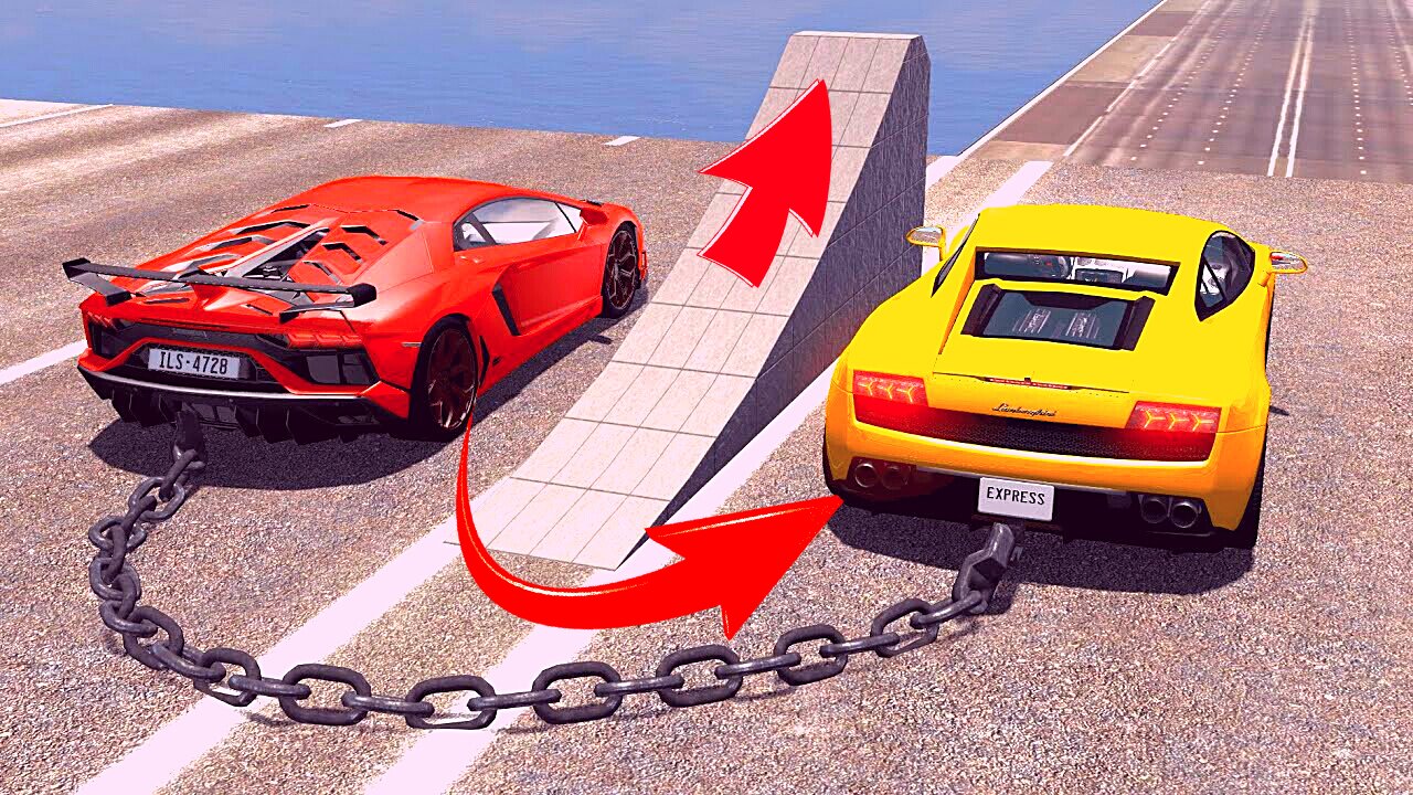 Chained Cars vs Ramp - BeamNG.Drive