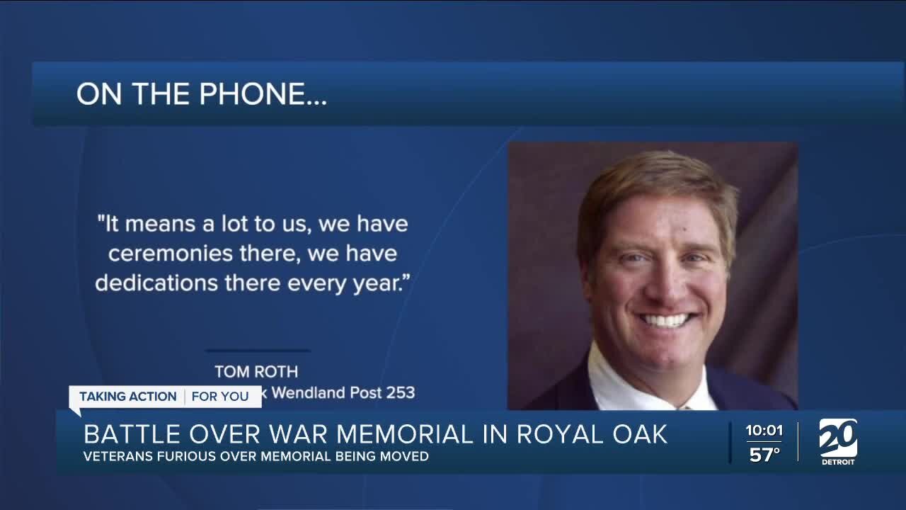 Royal Oak veterans upset with city's decision to move war memorial