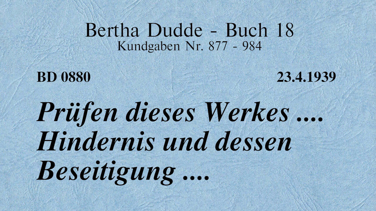 BD 0880 - PRÜFEN DIESES WERKES .... HINDERNIS UND DESSEN BESEITIGUNG ....