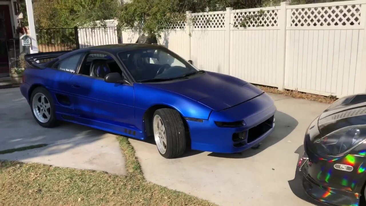 Completed DIY Teckwrap Matte Blue Chrome Rewrap 91 MR2 SW20