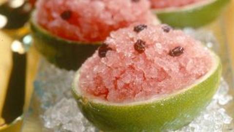 Watermelon Granita Filled Lime Cups