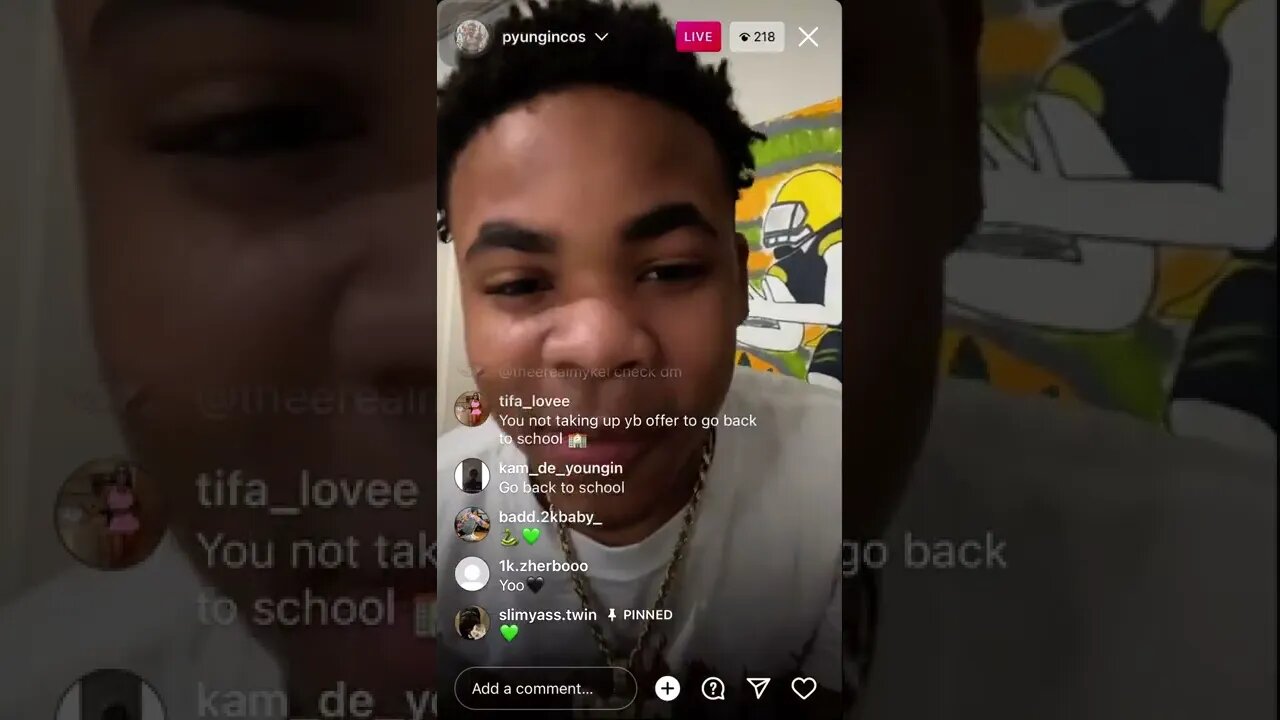 Nbayoungboy artist pyungin on Instagram live listening to music and fans tells him to go to school📚