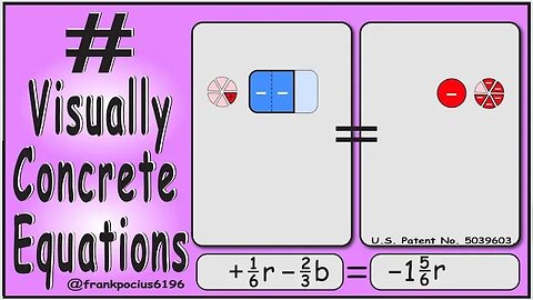 VISUAL EQUATION _ +1/6 r -2/3 b = -1 5/6 r _ SOLVING BASIC EQUATIONS _ SOLVING BASIC WORD PROBLEMS