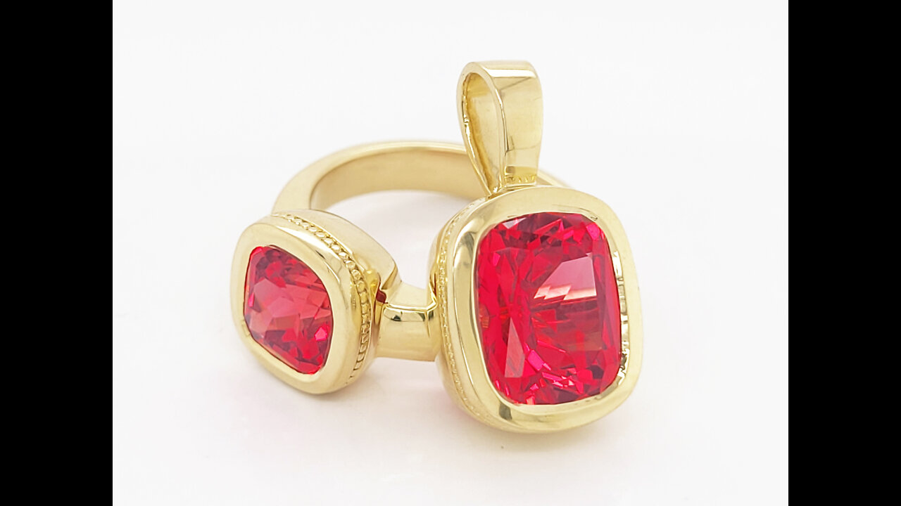 18k Yellow Gold Pendant and Ring Set with Chatham Lab-Grown Padparadschas