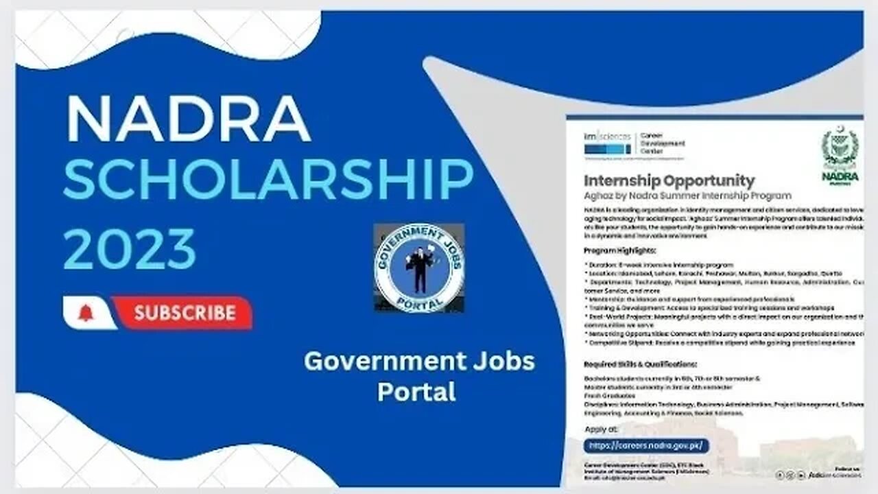 NADRA SCHOLARSHIPS 2023 HOW TO APPLY ONLINE #governmentjobsportal