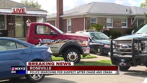 Roseville Police pursue suspect who fled on foot after vehicle crash