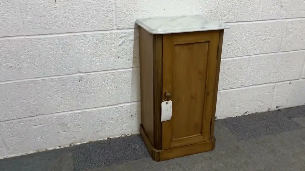 Small Edwardian Pine Marble Top Bedside Cupboard (Y7552A) @PinefindersCoUk