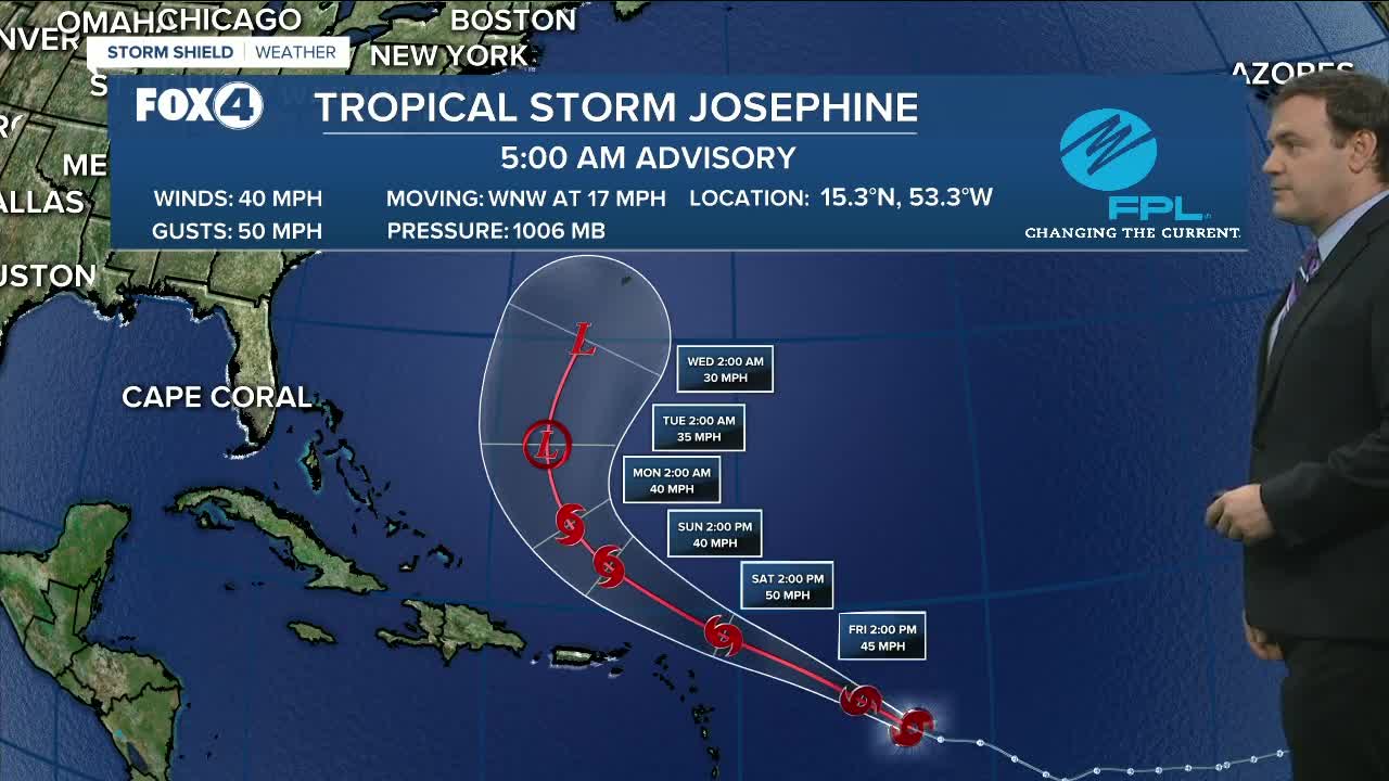 Tropical storm Josephine weakens