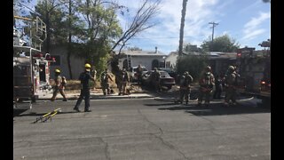 Las Vegas fire crews battle house fire near Jones, US-95