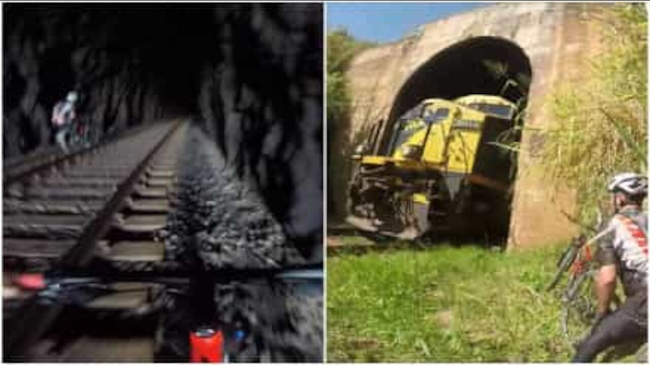 Ciclisti scappano dall'arrivo di un treno!