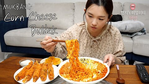 Popular Food In South KOREA "Corn Cheese Buldak Noodle" ☆ ft. Fried King Prawn