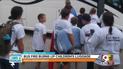 Bus fires burns up children's luggage