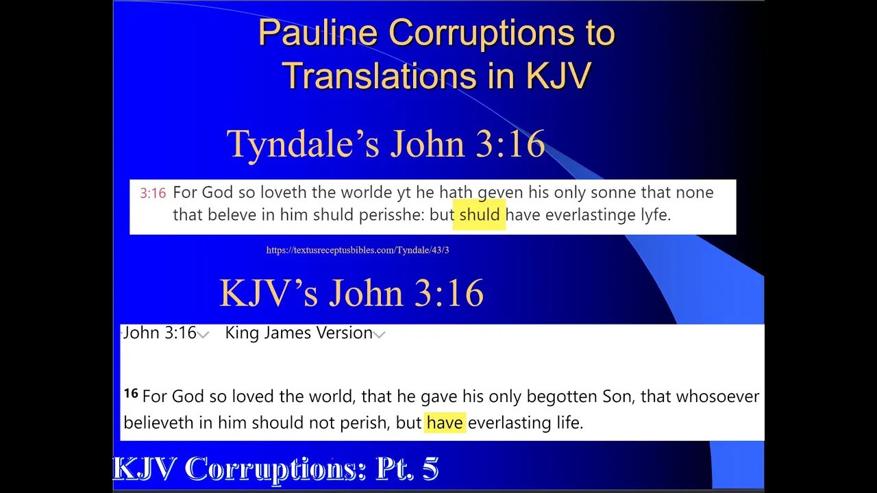 Pauline Corruption by KJV of Tyndale's John 3:16 to make belief alone sufficient to save you