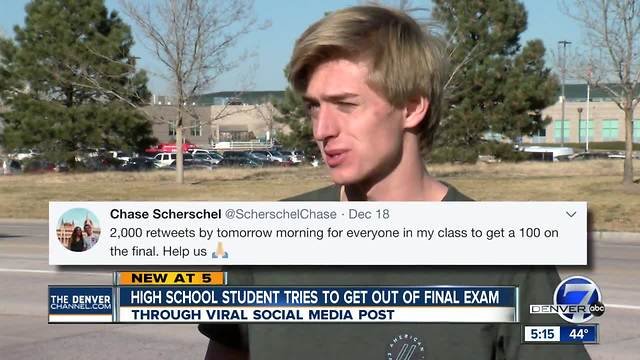 Highlands Ranch high schooler sends viral tweet to get entire class 100s on final exam