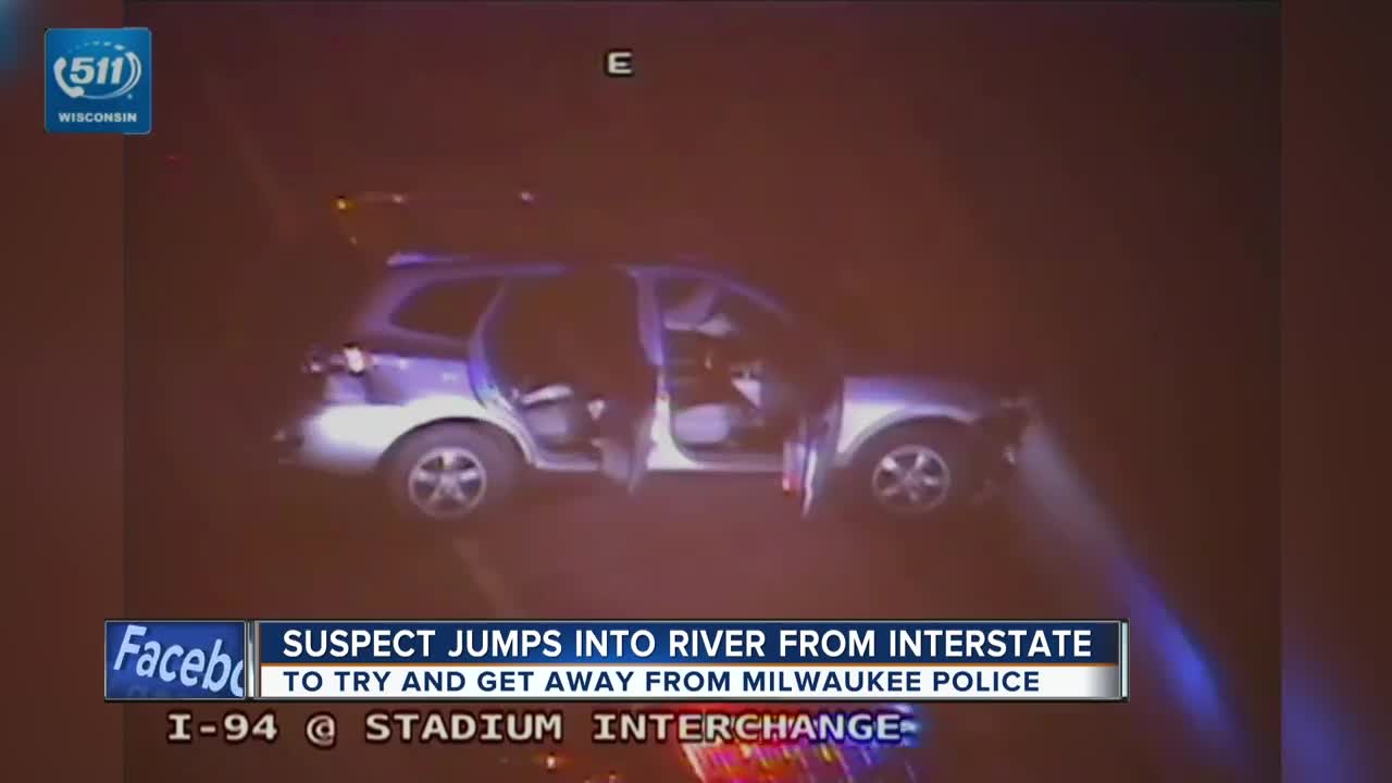 Suspect jumps into river from Stadium Interchange ramp to get away from Milwaukee Police