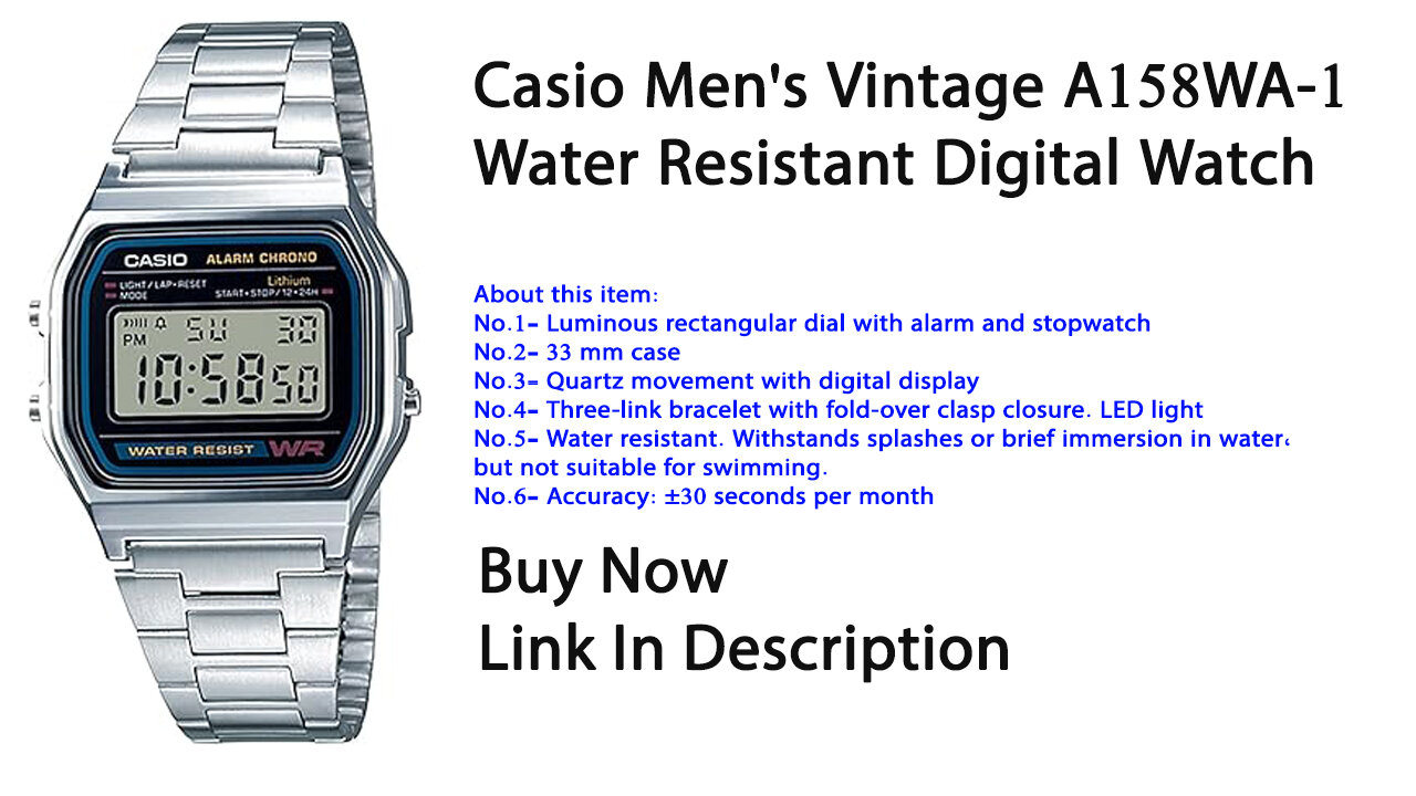 Casio Men's Vintage A158WA-1 Water Resistant Digital Watch