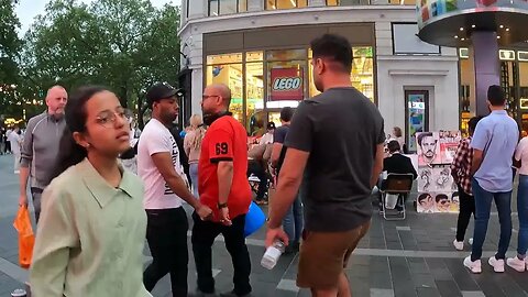 leaving the Lego shop Leicester Square..London GoPro 10th July 2023