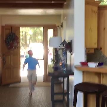 Boy Runs Down Hall and Through Screen Door
