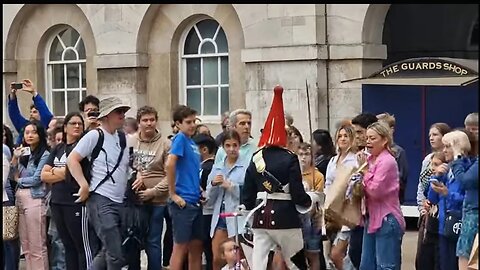 Female Kings guard makes tourist jump out of her skin. watch to the end #horseguardsparade