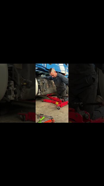 Removing Detroit one box using the transmission jack #mechanic #onebox #dieselrepair