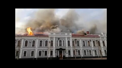 Ukraine War building on fire.