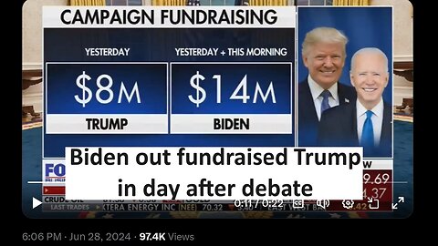 Biden out fundraises Trump day after debate