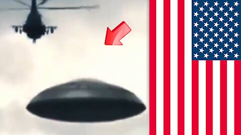 A helicopter and a saucer-shaped UFO flying together over the United States [Space]