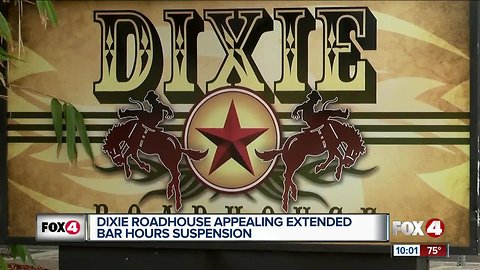 Dixie Roadhouse appealing extended bar hours suspension