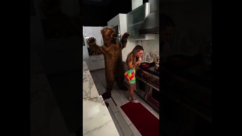 When she sees the BEAR!!