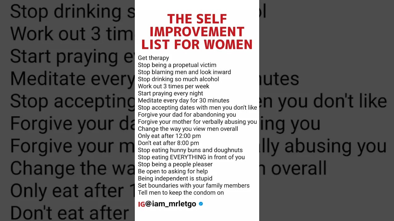 🔴 The New SELF IMPROVEMENT List For Women | The First Date List Was Dumb #firstdatelist