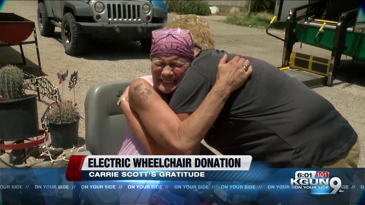 Tucson woman receives electric wheelchair donation after her's was stolen