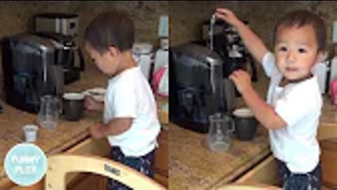 Cute Baby Surprises Dad With Coffee