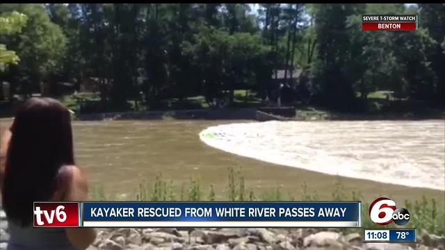 Fishers kayaker rescued from White River has died