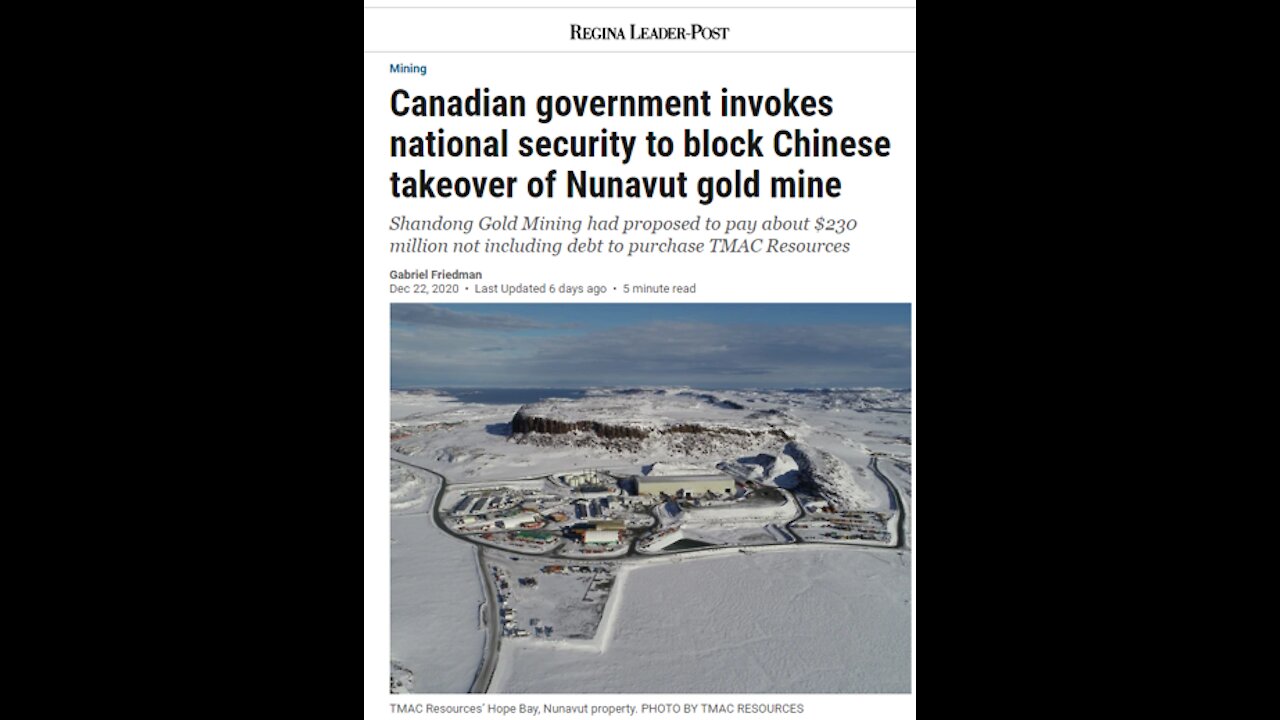 Canadian Government shuts down Chinese bid to buy Gold Mine