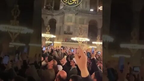 People in Hagia Sophia mosque in Istanbul celebrates Erdogan’s winning in the presidential elections