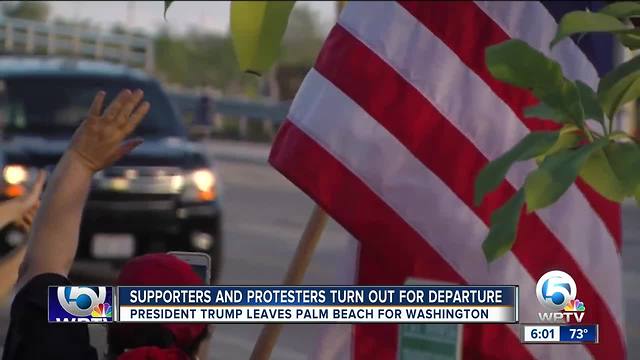 Supporters and protesters turn out for President Trump's departure