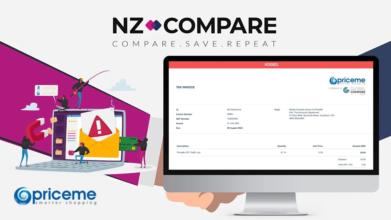 Proforma Invoice from Global Compare Group Ltd PriceMe/NZ Compare - Phishing or Human Error?