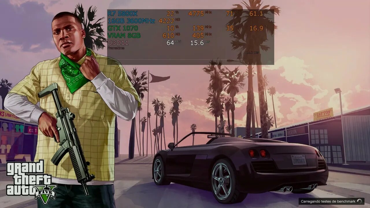 GTA 5 com Ryzen 7 5800X e GTX 1070 8GB Huananzhi na ASUS TUF GAMING X570 PLUS BR.