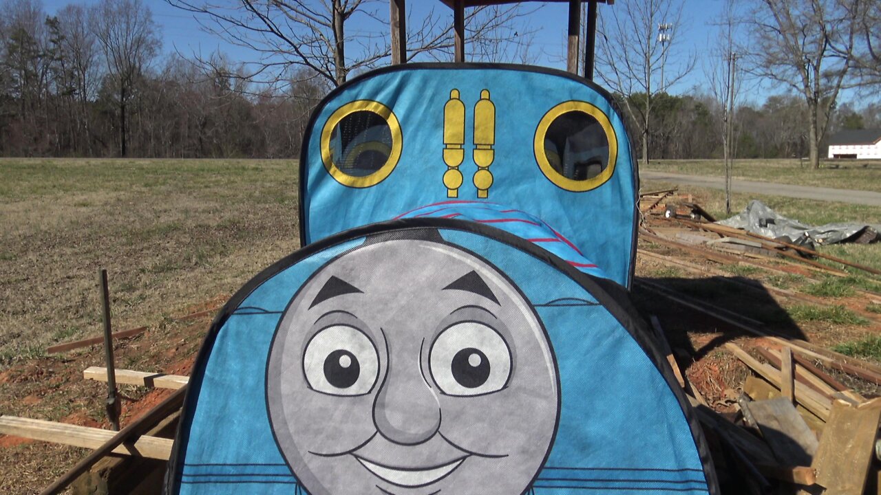 Riding In Front Of My Homemade Thomas Train Through My Yard