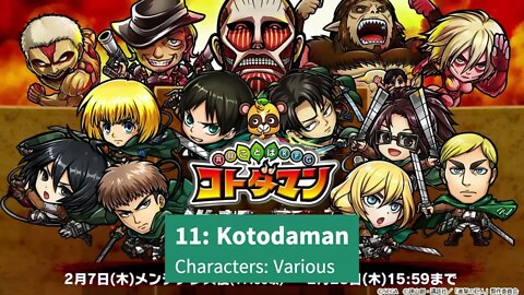 Top 20 Franchises That Attack on Titan Appeared In