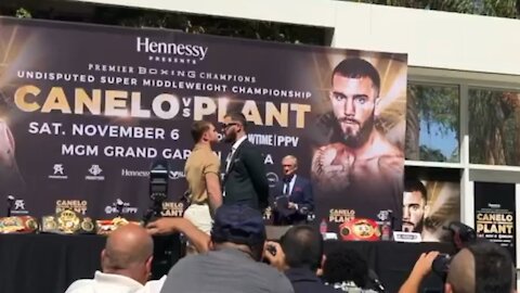 CANELO ALVAREZ, CALEB PLANT GET INTO HEATED PHYSICAL CONFRONTATION