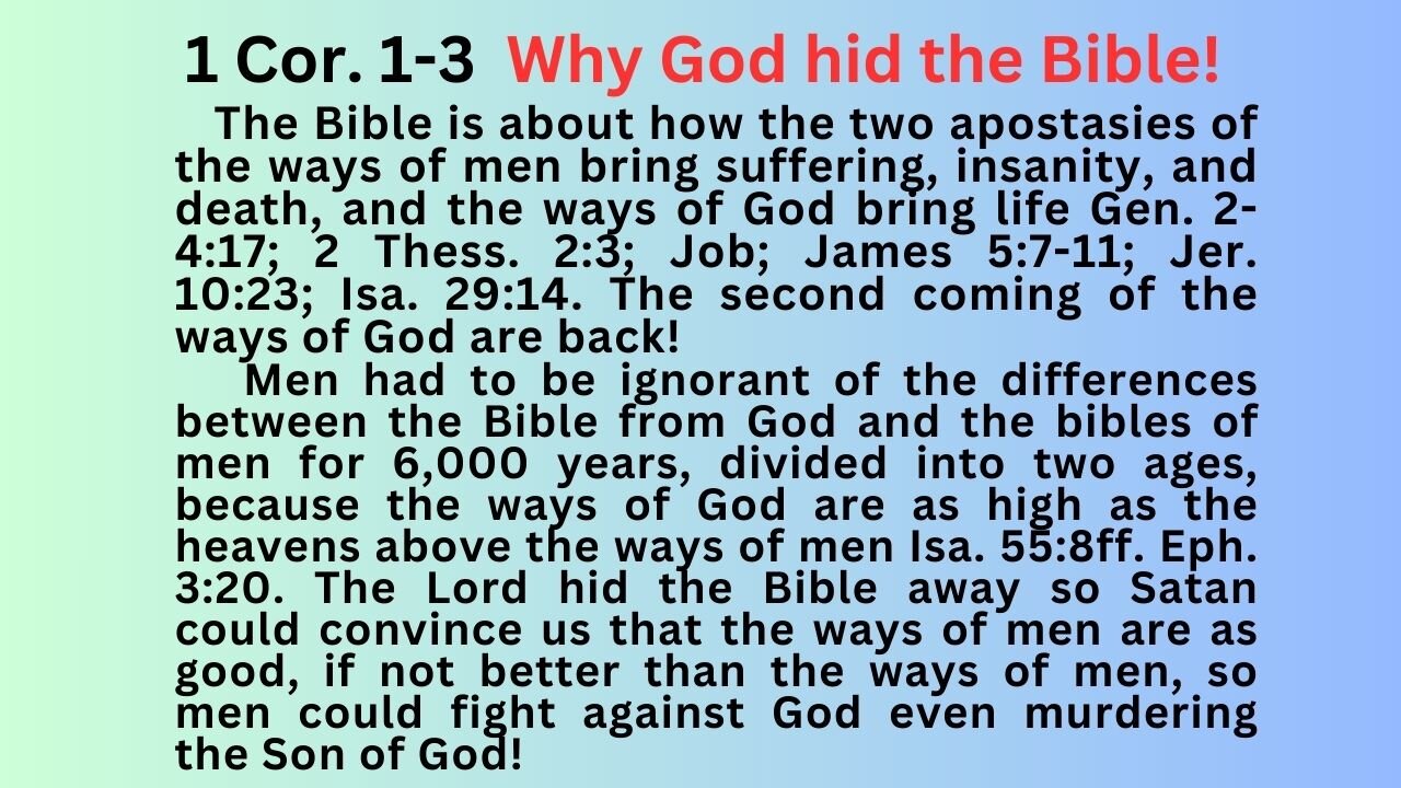 1 Cor 1-3 WHY GOD HAS HIDDEN HIS FACE, POWER, GLORY AND BIBLE